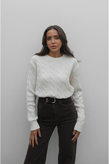 Havoş Ecru Braided Knitwear Sweater