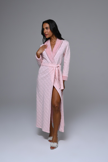 Lohussa Women's Pink Quilted Shawl Collar Winter Special Design Dressing Gown