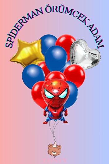 Zayna's Spider-Man Themed Character Printed Foil Balloon Set with Stars and Hearts