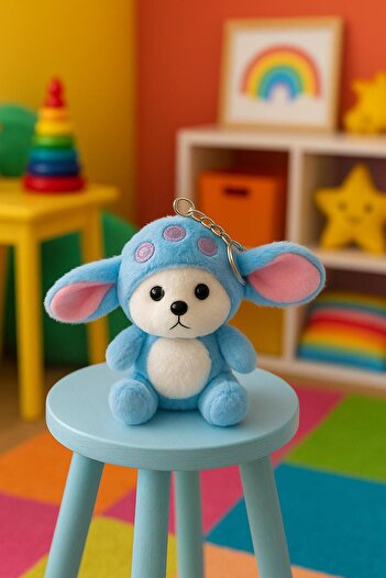Ahves Sevimli Mavi Uzun Kulaklı Peluş Anahtarlık | Stitch Tarzı | Çanta Süsü | Hediye Seçeneği