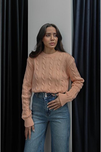 Havoş Salmon Hair Braided Knitwear Sweater