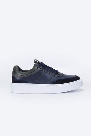 Vantaggio Biagi Navy Blue 100% Genuine Leather Men's Sneaker Shoes