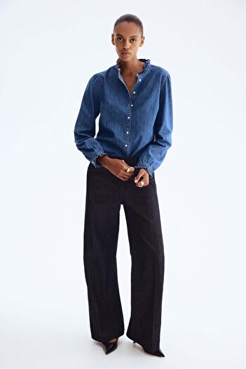 H&M Frill-trimmed denim blouse