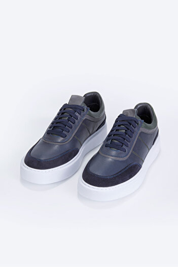 Vantaggio Biagi Navy Blue 100% Genuine Leather Men's Sneaker Shoes