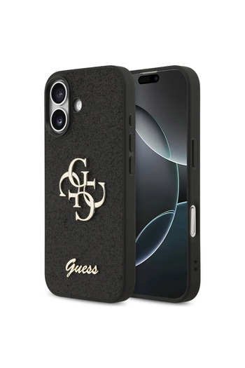 Guess Case Fixed Glitter 4G Metal Logo iPhone 17 Black
