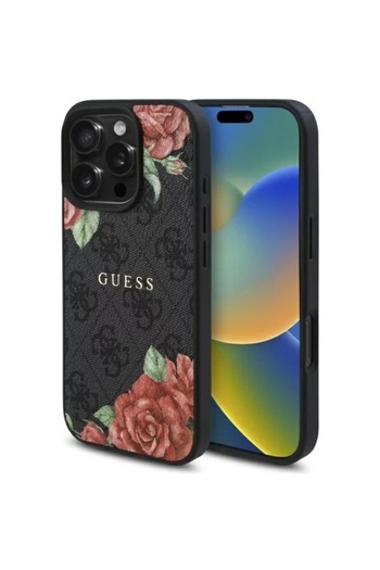 Guess Husa PU Leather 4G Roses MagSafe iPhone 16 Pro Max Negru