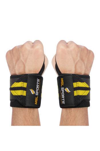 MGL SPORTS Wrist Wrap – Adjustable Support, Black & Yellow, Gym & Fitness