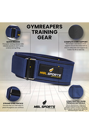 MGL SPORTS Nylon Belt – Quick-Lock Adjustable Support, Blue, Gym & Fitness