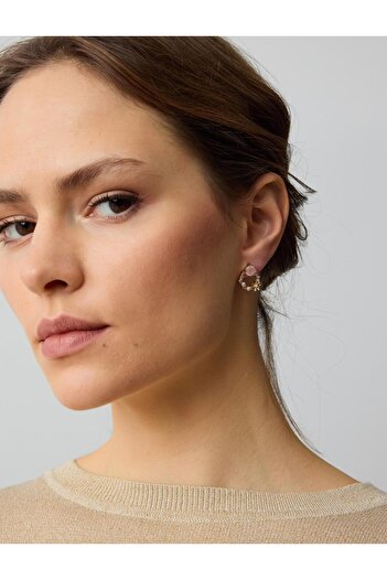 Jimmy Key Gold Color Shiny Stone Flower Figured Pearl Earrings