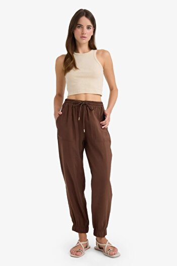 DeFacto Paperbag Pocket Detailed Straight Leg Long Length Modal Pants F9109Ax25Sm