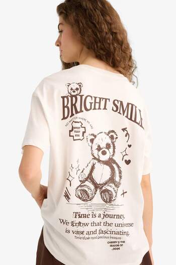 DeFacto Oversize Wide Fit Crew Neck Printed Short Sleeve T-Shirt F9252Ax25Hs