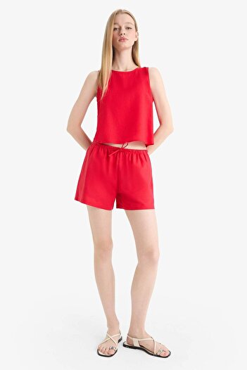 DeFacto Coool Regular Fit Normal Waist Short Leg Linen Blend Shorts D8008Ax25Hs