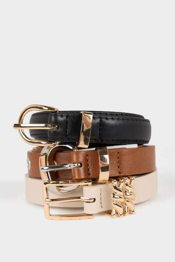 DeFacto Women's Oval Buckle Faux Leather 3-Piece Casual Belt F4803Axns