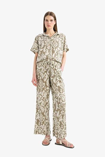 DeFacto Florida High Waist Wide Leg Patterned Viscose Pants N4915Az25Hs
