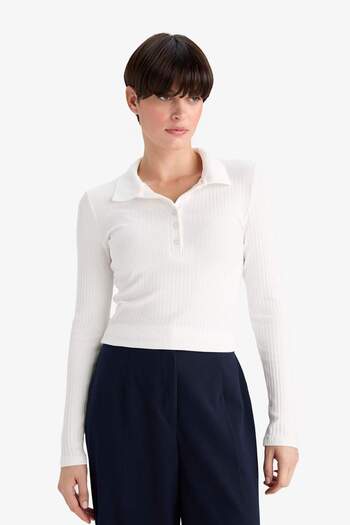 DeFacto Slim Fit Slim-Fitting Polo Neck Basic Plain Ribbed Camisole Long Sleeve T-Shirt G1579Ax25Au