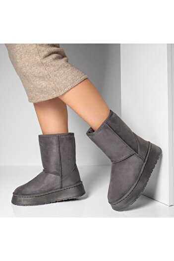 BMoD Women's grey suede fur-lined boots with a thick sole MOD10707