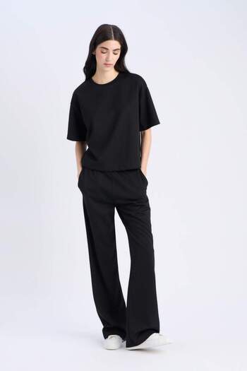 DeFacto Straight Fit Flexible Waist Black Trousers with Pockets E8586Ax25Sp