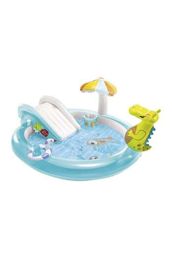 Intex Gator Play Center – 4-in-1 Water Slide, Spray, and Fun Features – 201x170x84cm, Summer Pla