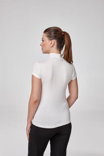 relactive Women's Short Sleeve Modal Half Turtleneck Plain Basic T-Shirt – Cream C1T0N8O2