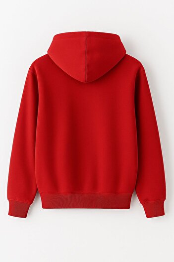 POLYMOOD Women's Red Winter Thick Ribbed 3 Thread Oversize Sweatshirt