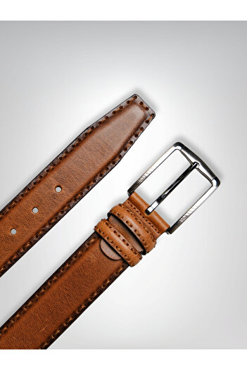 MFT Leather Design Genuine Leather Men's Belt – Stitching Pattern, 4 Cm, Tan |   7603