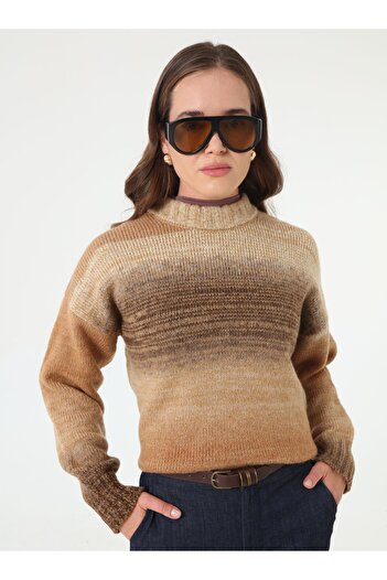 Refka Round Neck Gradient Gradient Knitwear Sweater - Mink -