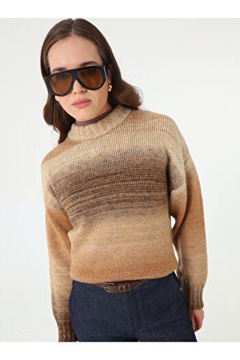 Refka Round Neck Gradient Gradient Knitwear Sweater - Mink -