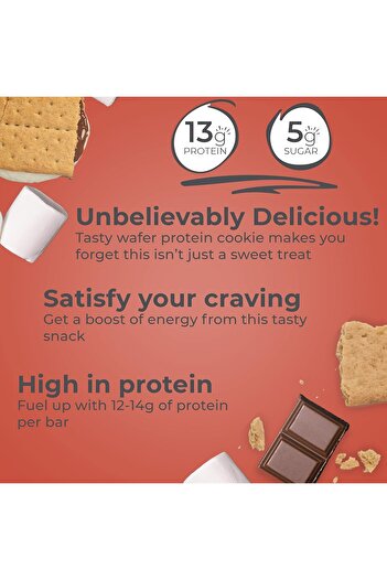 power crunch Protein Wafer Bars, High Protein Snacks, Delicious S'Mores Flavor, 1.4 oz (12 Bars)