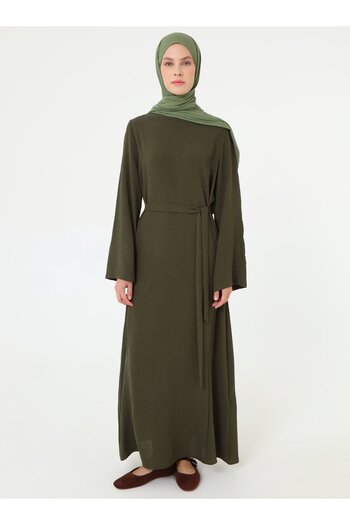 Refka Side Tie Detailed Hijab Dress - Khaki -