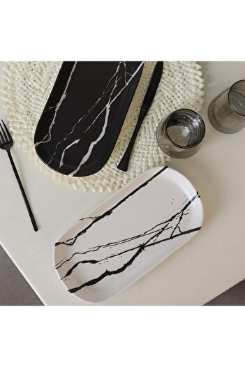STOREMAX Buyflair Marble Noyan Boat Plate 28 cm 2 Pieces 17950-51 Modaflash 224120