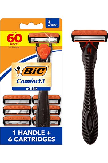 Bic Hybrid 3 Comfort Men's Disposable Razor by BIC, 3 Blades, 6 Cartridges, Black (SH3KP6C-L-GRY)