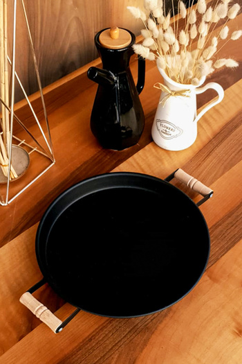 Tezyinat Wood Metal Tray with Wooden Handles Tea Tray Coffee Tray Presentation Tray