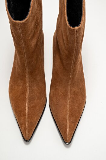 LuviShoes Γυναικείες μπότες με κοντό τακούνι ALEO Earth Suede από γνήσιο δέρμα με μυτερή μύτη