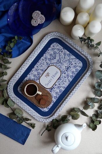 STOREMAX Buydash Patterned Metal Tray - Tea Coffee Tray - Presentation Tray 28 cm X 40 cm (Azulejos) Goldshine