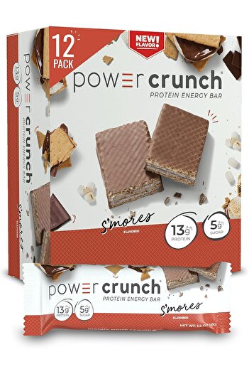 power crunch Protein Wafer Bars, High Protein Snacks, Delicious S'Mores Flavor, 1.4 oz (12 Bars)