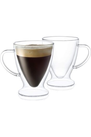 STOREMAX Buyflair Double Wall Glass Mug Home Office Cup Heat Insulated Glass with Handle (2 Pieces Rio 250 ml) Modaflas