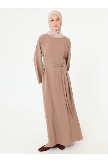 Refka Side Tie Detailed Hijab Dress - Mink -