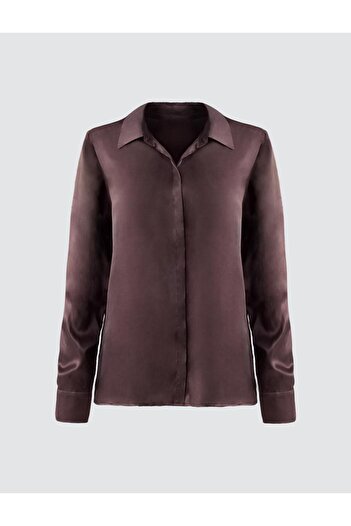 Jimmy Key Bitter Brown Relaxed Fit Long Sleeve Satin Shirt