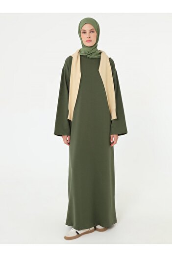 Benin Wide Sleeve Soft Buttoned Hijab Dress - Khaki -