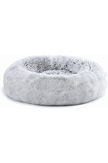 DELPI Soft, Padded Pet Bed for Dogs and Cats, Removable Cover, Non-Slip Base, 80 cm Light Gray