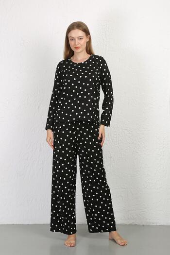 Akbeniz Women's Wrinkled Fabric Pajama Set Black 4234