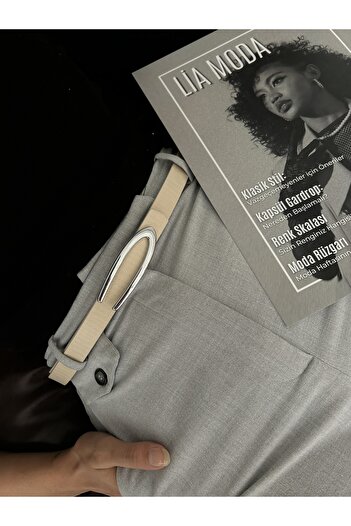 LİA KEMER Silver Buckle Women's Waist Belt with Oval Accessories, Casual Belt, Jacket Belt, Pants Belt