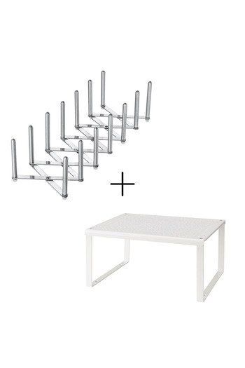 IKEA VARIERA Pot Lid Organiser Stainless Steel and Shelf Insert White 32x28x16 cm Kitchen Set