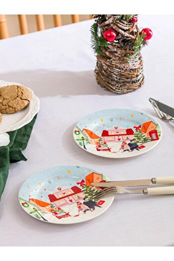 LC Waikiki Christmas Themed Ceramic Cake Plate Set of 2 19 cm (W5)
