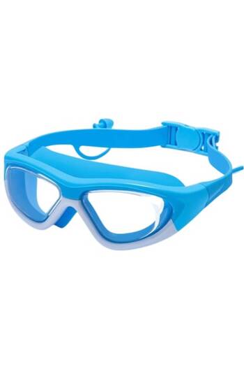 Haizid Children's Swimming Goggles, integrated ear plugs, anti-fog, adjustable silicone strap, blue-white