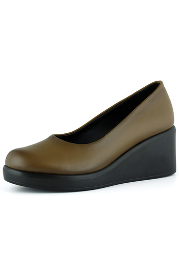 Erkan Saçmacı Mabel Walnut Genuine Cowhide Leather Round Toe Wedge Heel Casual Shoes