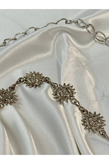 Fiori Sun Silver Detailed Women's Waist Chain Waist Belt, Dress Belt, Skirt Belt, Trouser Belt