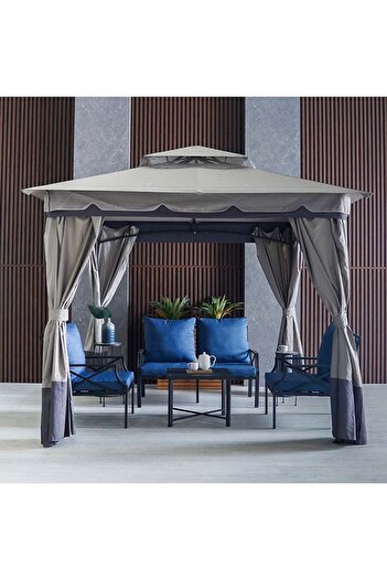 Danube Home Delight Steel Gazebo with Curtain - Grey 2.7x2.7m Outdoor Living Solution - Durable Polyester