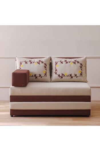 Danube Home Arabian Majlis Outdoor Sofa Set - Brown Fabric, 2-Seater with Cushions & Handrest, UAE