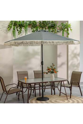 Danube Home Oasis 2.7m Outdoor Umbrella with Tassel - Grey Polyester, 6-Month Warranty, No Base Included